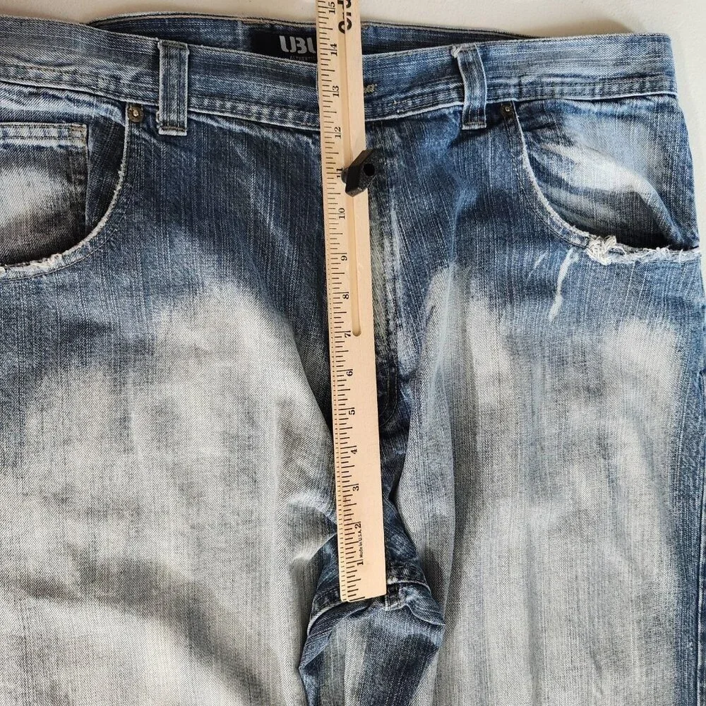 UBUG Jeans Mens 40 Blue Distressed Straight Leg Denim Pants Frayed 90s